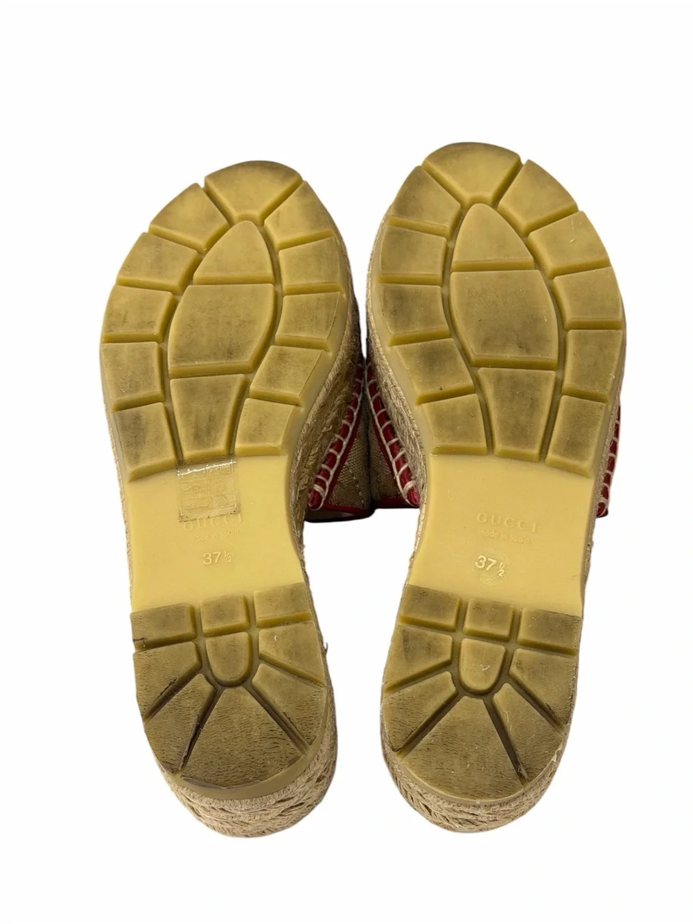 Gucci GG Canvas Platform Espadrille Slide Sandals Beige Red GG Logo EU 37.5